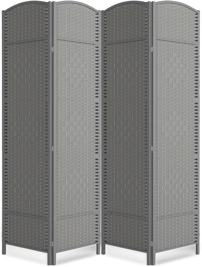cocosica Paper Rope Room Divider, 4 Panel Wood Mesh Woven Design Screen with Double Sides Weaved, Foldable Portable Partition Divider Screen for Decorationg of Bedroom,LivingRoom,Office Separator