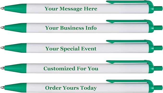 RevMark Personalized Ballpoint Pen, Custom Printed Name, Business or Event Information, Timeless Advertising, USA Made Pens, Promotional Marketing, Smooth Black Ink, Bulk Pack (Green,250 Ct.)