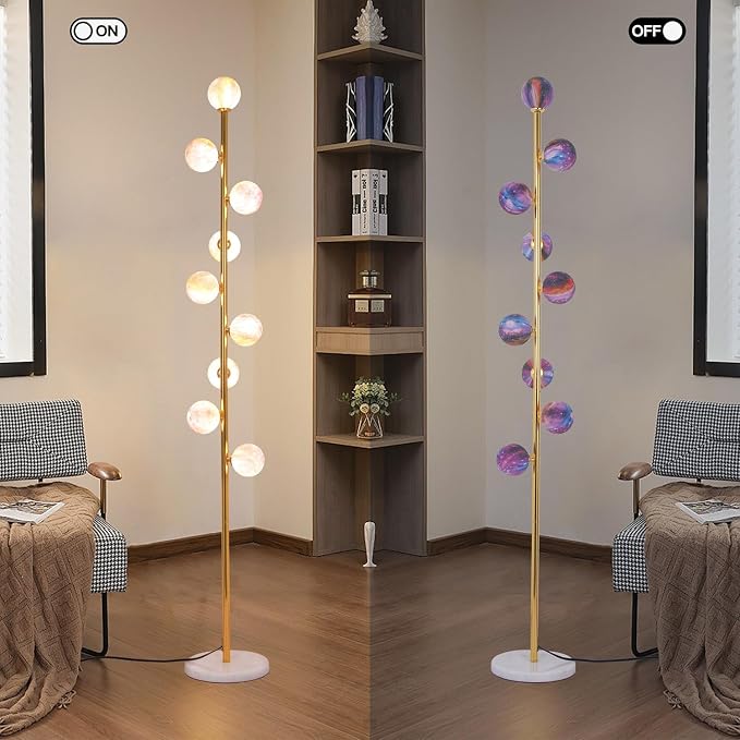Hsyile Modern Creative Floor Lamp for Living Room,Bedroom,Office,Globe High Pole Standing Lamp, Tree Lamp (Gold&Colored Shade)