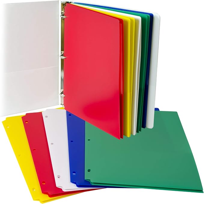 C-Line Two-Pocket Heavyweight Poly Portfolio Folder, 3-Hole Punch, 11 X 8.5, Assorted, 10/Pack