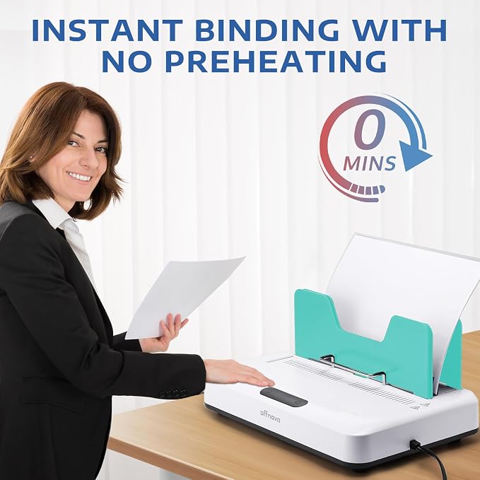 OFFNOVA Thermal Binding Machine 500 Sheets Capacity, No Preheat, Air Cooling, Book Binder Machine with 10 Binding Covers, for A4/A5/Letter Size Business Documents, Office and Homeschool Projects