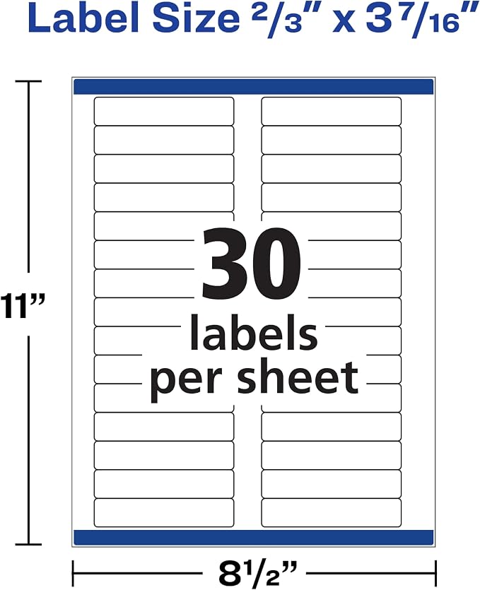 Avery File Folder Labels with Sure Feed, 2/3" x 3-7/16", 750 Printable Labels, Removable, White (8066)