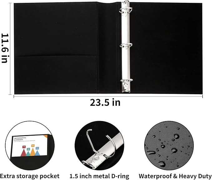 LETVPVOW Vintage Hardback 3 Ring Binder 1.5 Inch, Professional Leather Binder 3 Ring, Three Ring Binders Fits 8.5 x 11, D Ring Binders for Photo Album, Home, School and Office Supplies- Dark Red