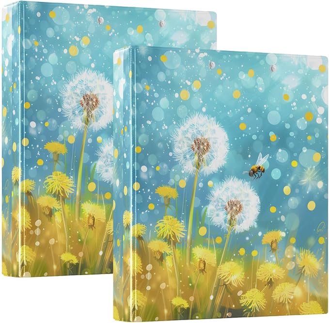 3 Ring Binder, Dandelion Bee Flower Theme File Folder Holds 200 Sheets File Storage for Women Men School Office Supplie