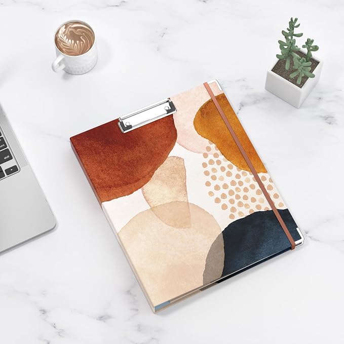 3 Ring Binder, 1 Inches Round Ring Binder with Clipboard, Dividers Tabs, PVC Zipper Bag Sleeves & to Do List Planners for Women, Men, School, Office Supplies, Abstract Art