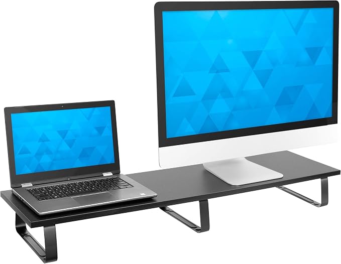 Mount-It! 39" Extra Long Dual Monitor Stand Riser – Ergonomic Desk Organizer for 2 Monitors, Laptop, TV, or Printer – Heavy-Duty Steel & Wood Desktop Shelf with Storage – Supports 44 Lbs – Black