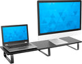 Mount-It! 39" Extra Long Dual Monitor Stand Riser – Ergonomic Desk Organizer for 2 Monitors, Laptop, TV, or Printer – Heavy-Duty Steel & Wood Desktop Shelf with Storage – Supports 44 Lbs – Black