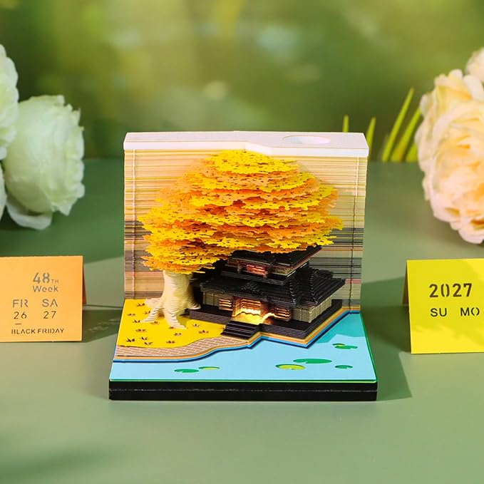 3D Time Piece Calendar, 2027 Desk Calendar With LED Light, 3d Tree Memo Pad Creative Desk Calendar, Christmas Gift for Colleague Friend, Desktop Decoration
