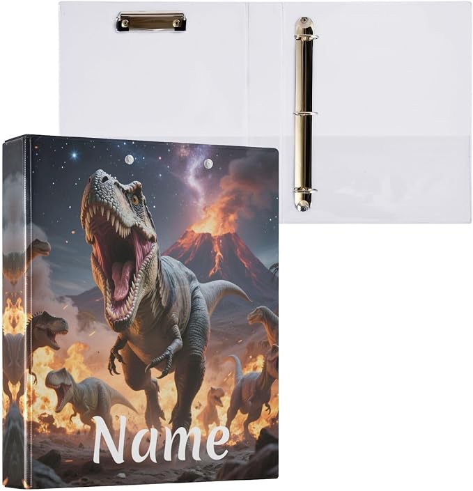 Custom 3 Ring Binder Many Dinosaur Roar 1.5" Round Ring Binders Personalized Name View Binder with 200 Sheet for Kids School Supplies Women Men Office, 1 Pack
