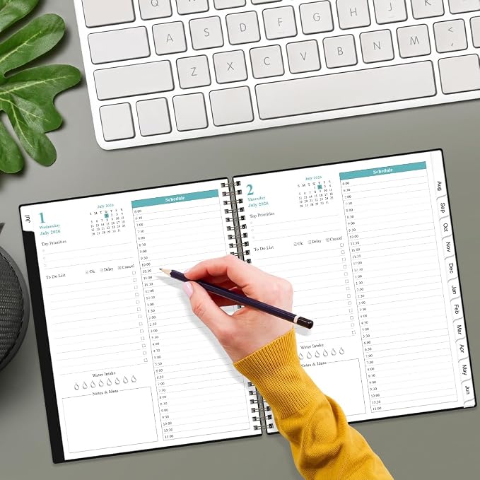 Daily Planner 2026-2027 Full Page Per Day- 2026-2027 Daily & Monthly Planner from July 2026 to June 2027, Day Planner 2026-27 with 12 Months Tabs, 8.5" x 11", Black