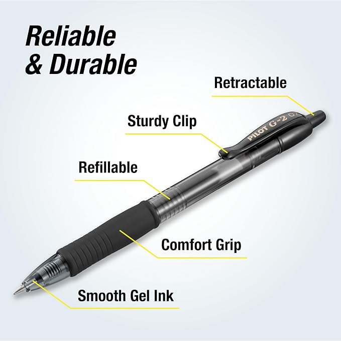 PILOT G2 Pens, 0.7mm, Black Ink, 20-Pack