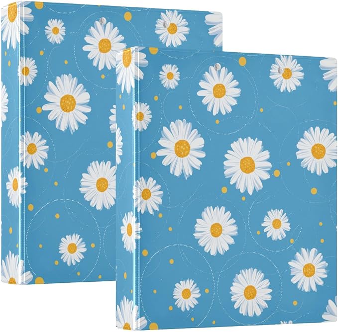 Flower Daisies Floral 1.5 Inch 3 Round Ring Binders with Pocket Clip, Holds 200 Sheets Documents for Office Classroom Student Organization Hard d Ring Binders with Printed