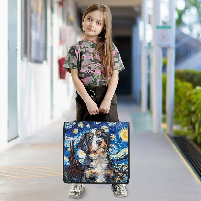 3 Ring Zipper Binder with Shoulder Strap Bernedoodle Dog Starry Night 1.5 inch Binders Keeper Large Capacity Multi Pockets for School Office Supplies
