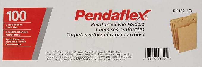 Pendaflex RK15213 Two-Ply Dark Kraft File Folders, 1/3 Cut Top Tab, Letter, Brown (Box of 100) (Pack of 5)