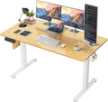 55 x 24 in Electric Standing Desk - Memory Height Adjustable | Ergonomic Sit-to-Stand Rising Computer Table Gaming Workstations with 2 Hooks and Wire Hole for Home Office, Natural