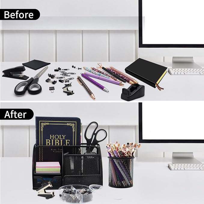 12Pcs Black Desk Organizers and Accessories Set for Office School Home | Black Office Supplies for Coworkers Students, Include Stapler, Pen Holder, Tape Holder, Scissors, Ruler, Staple Remover
