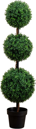 Nearly Natural 4 ft Artificial Triple Ball Boxwood Topiary Tree with Pot | 732 Lifelike Leaves, Quality Materials, Stabilized in a Nursery Planter, Suitable for Indoor or Outdoor Use