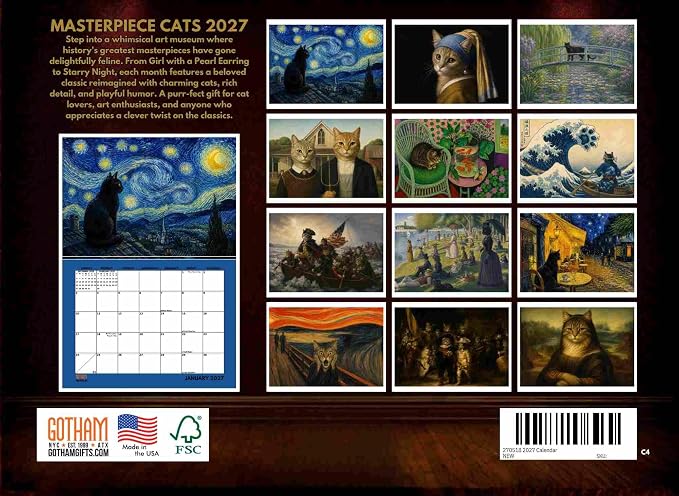 Art Masterpieces Cat Calendar 2027 Monthly Wall Calender 12 Month
