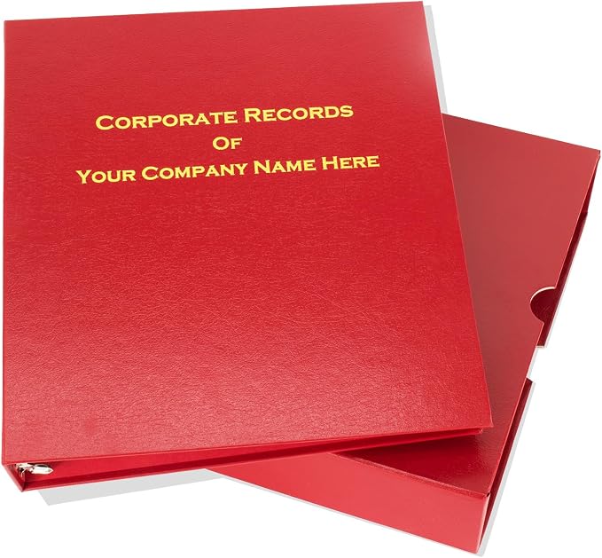 Corporate Kit (Red) - Binder, Slipcase, Minutes & Bylaws, Stock Certificates with Stubs & Customizable Index Tabs