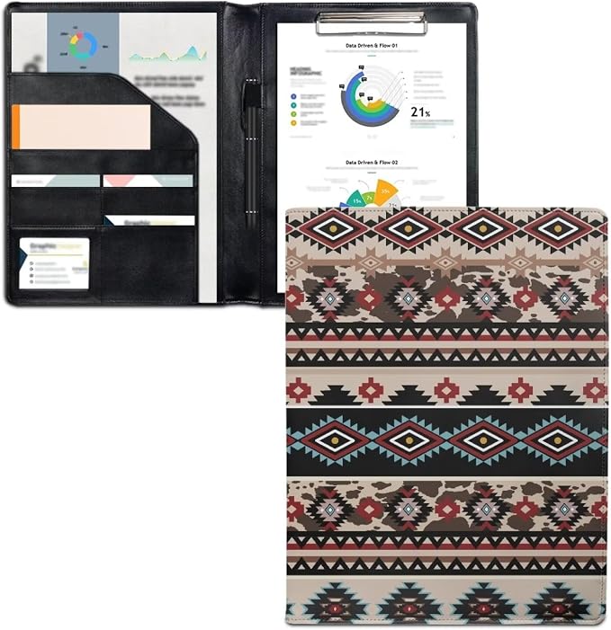 Dreaweet Native American Navajo Portfolio Padfolio Binder,Southwestern Aztec Tribal Pattern PU Leather Portfolio Folder for Documents Interview Resume,Business Organizer with Letter Size Writing Pad