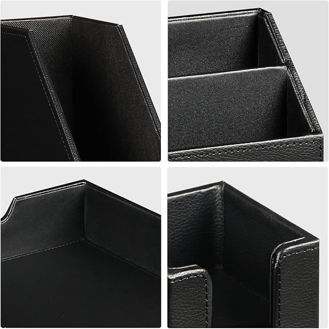 Ayunga PU Leather 6-piece Office Supplies Combination Set,Pencil Cup,Business Card Holder,Sticky Note Dispenser,Mail Sorter,Letter Tray,Files Holder,Suitable for Self-use and Friend Gifts(Black)