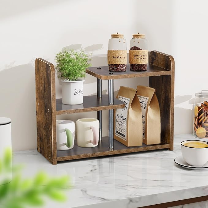 Desktop Organizer,Office Storage Rack,Wood Small Bookshelf,Brown | Display Shelf,Office Shelf,Desk Organizer Small Tabletop Hutch for Office,Dorm,Living Room,Counter Top