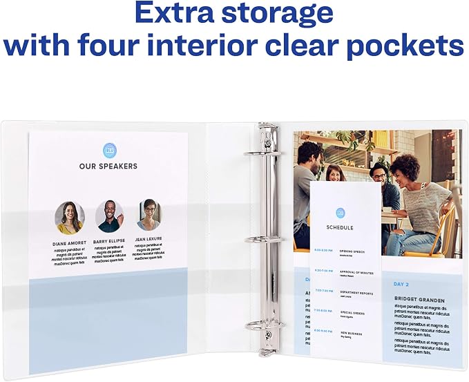 Avery(R) Durable View 3 Ring Binder, 5 Inch EZD Rings, 1 White Binder (09901) | For Daily School and Office Use, Back-Mounted Rings Keep Pages Flat, Split-Resistant Sides, Nonstick PVC-Free Pockets