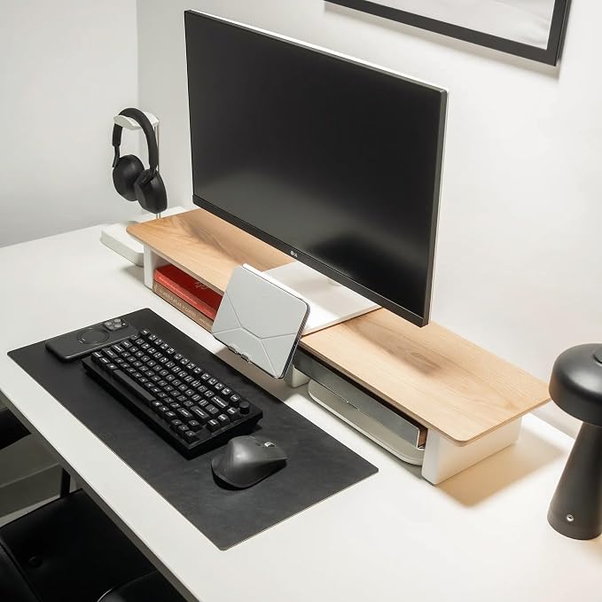 Raico Desk Cockpit Shelf Monitor Stand System Dual Screen Setup Wood Large Desk Accessory Organizer Unit (Oak, Medium v2 | 36 Inches)
