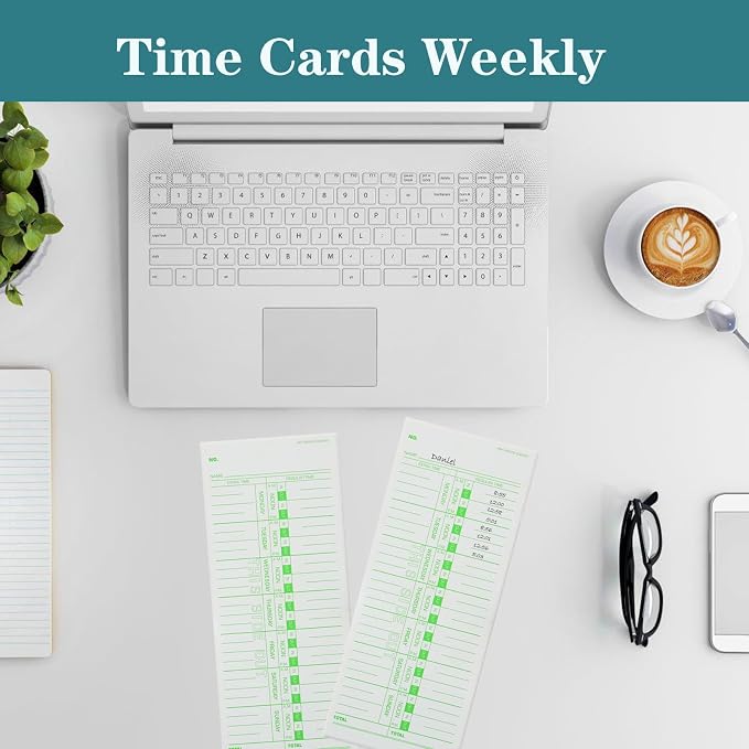 1000PCS Time Cards for Employees Weekly, 1 Sided Time Sheets, 3-1/2" x 9", Green