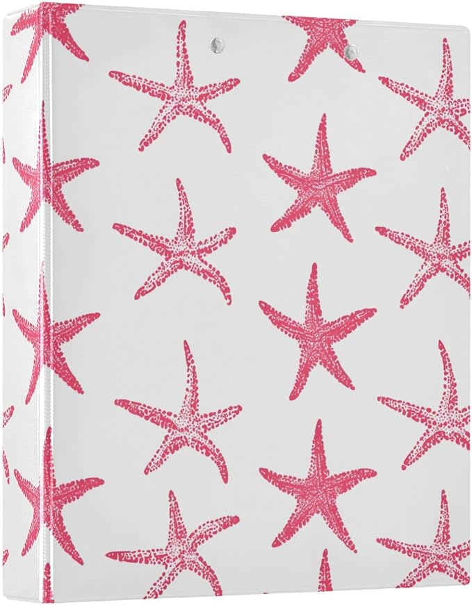 3 Ring Binder Pink Starfish Nautical Coastal Ocean C 1.5 inch Binders Three Ring Binders with Clipboard Fit 8.5'' x 11'' Paper 3 Interior PVC Clear Pockets for Office Supplies