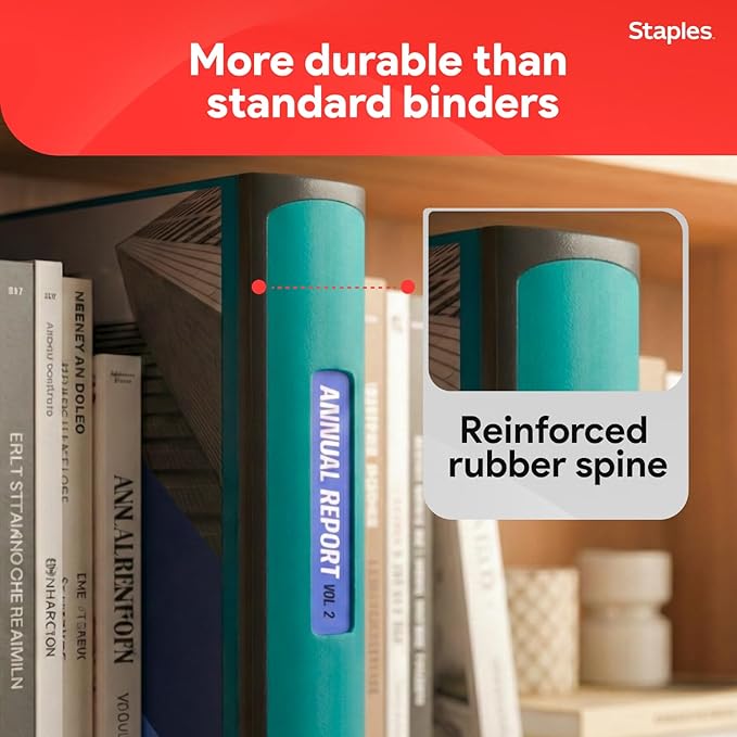Staples Better Binder, 2-Inch D-Ring View, Teal, Holds 540 Sheets | Reinforced spine for durable everyday use in office and school settings.