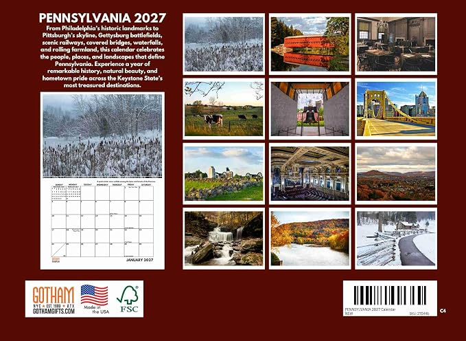 Pennsylvania Calendar 2027 Monthly Wall Calender 12 Month