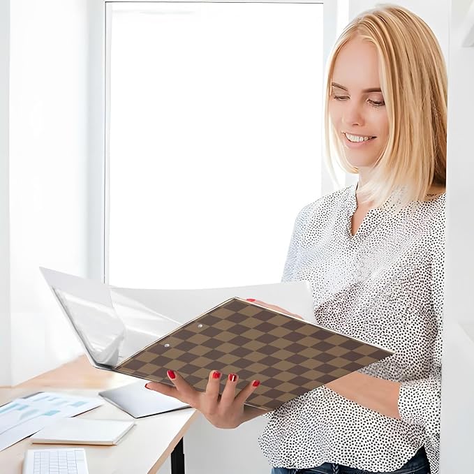 Brown Checkerboard B 3 Ring Binder with 2 Interior Pockets 1.5 inch Binders 3 Ring Heavy Duty Fit 8.5" x 11" Letter Size for Office School, 2 Pack