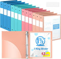 Henoyso 1.5 Inch 3 Ring Binders with Clear Front Cover and 2 Pockets, Round Ring Binders Fits 8.5'' x 11'' Letter Size Paper for School Office Supplies, 12 Pack (Assorted Vibrant Color)