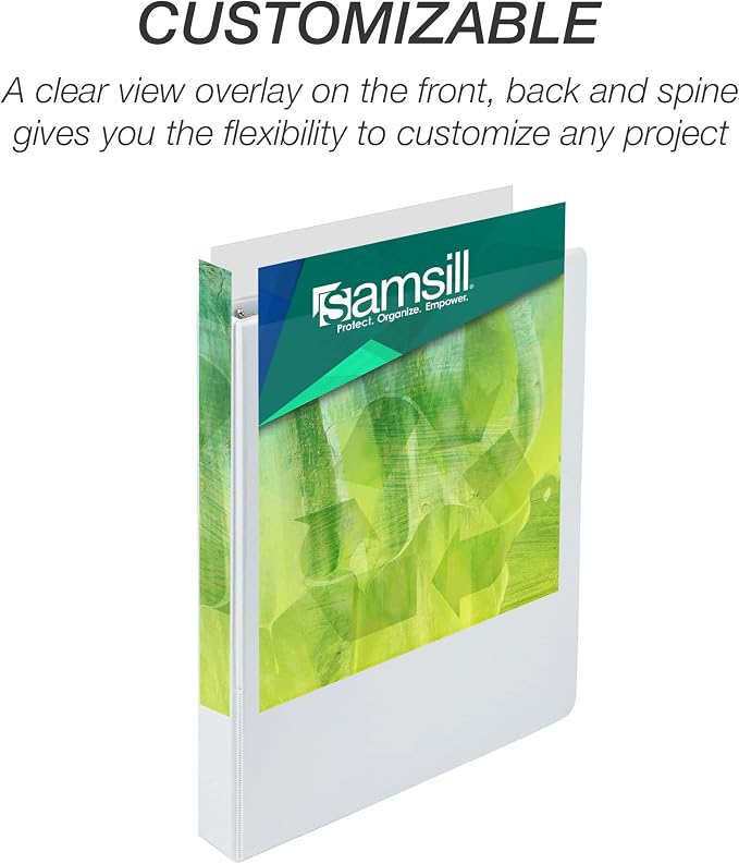 Samsill Plant-Based 1 Inch Durable Round Ring, View Binder, Eco-Friendly, USDA Certified Biobased, 12 Pack, White