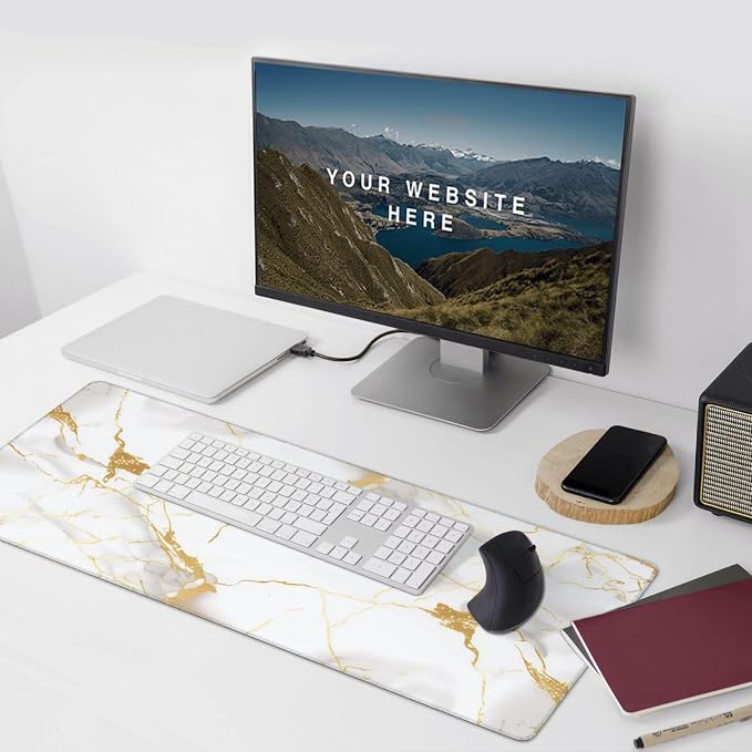 White Gold Marble Large Mouse Pad Non-Slip Desk Mat for Keyboard and Mouse Waterproof Gaming Mousepad Desk Pad Computer Accessories for Home Office 15.7x35.4Inch