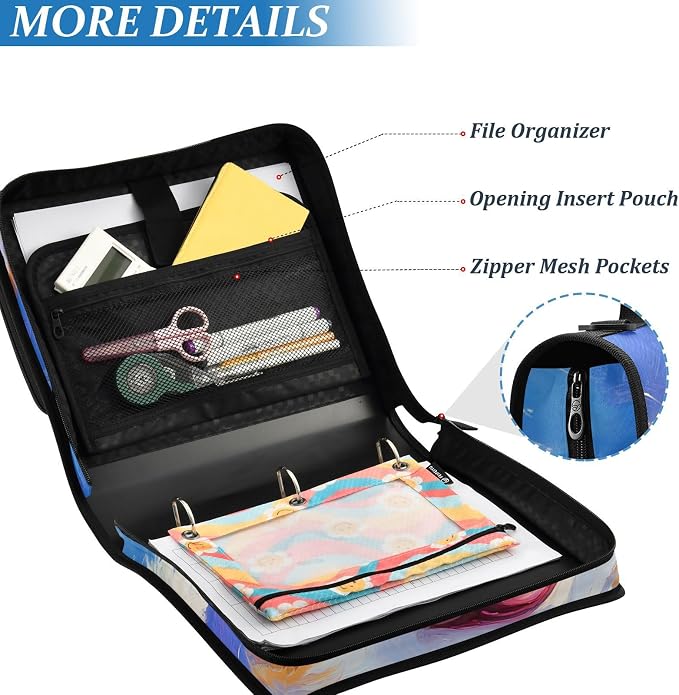 Corgi Dog Star Cartoon Zipper Binder Bag 3 Ring Binder with Shoulder Strap Zip Up 500 Sheets Capacity Multi Pockets for School Office Supplies