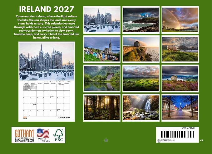Ireland Calendar 2027 Irish Gifts Monthly Wall Calender 12 Month