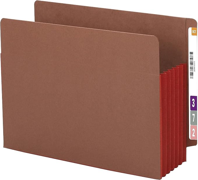 Smead End Tab File Pocket, Reinforced Straight-Cut Tab, 5-1/4" Expansion, Extra Wide Letter Size, Redrope with Red Gusset, 10 per Box (73696)