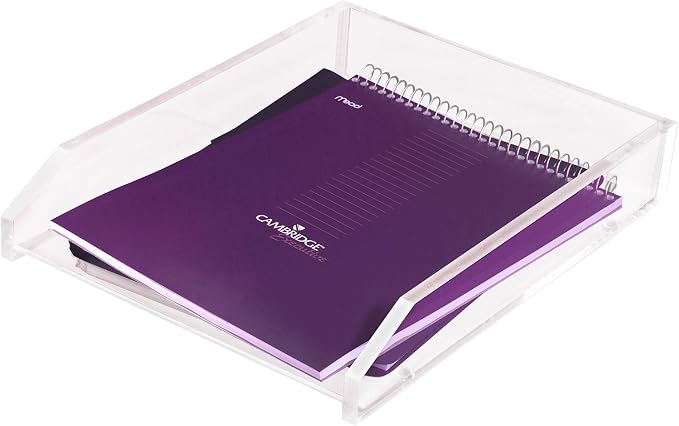 Kantek Clear Acrylic Large Letter Tray, Stackable Desk Organizer, Front Loading, 10.6" x 13.9" x 2.5", Non-Skid Feet, Office Organizer, Desk Accessory