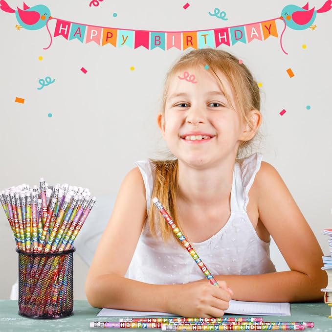 72 Pcs Happy Birthday Pencils Colorful Birthday Pencil for Students Teacher Wooden Pencils with Erasers Birthday Party Supplies, 6 Style(72)