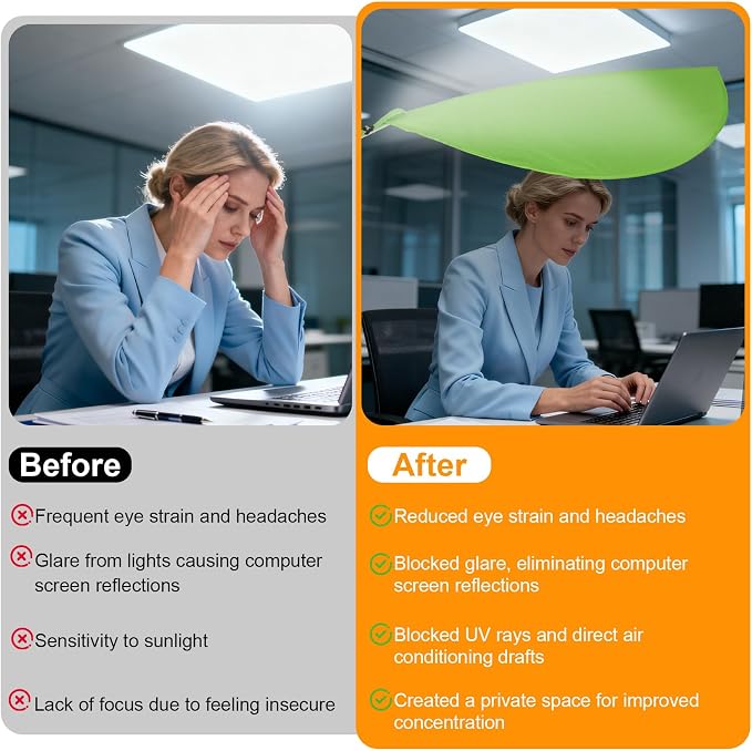 P Polerden Upgrade Office Cubicle Desk Shade （Green） | Adjustable Cubicle Light Shield and Office Shade to Block Overhead Light & Reduce Glar