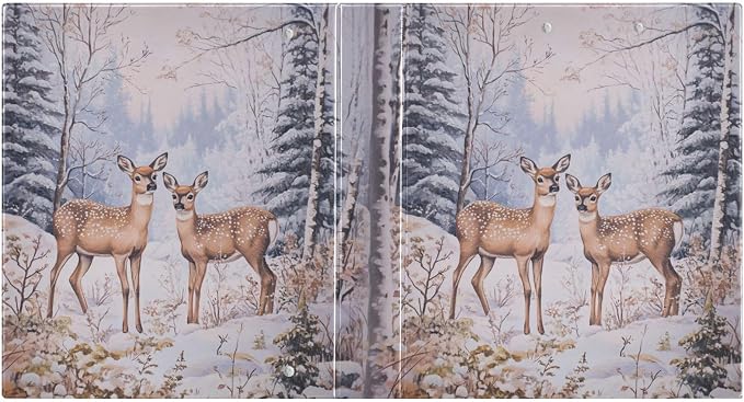 Winter Deer Pine Tree Forest 3 Ring Binder 1.5" Decorative D-Ring Binder with Clipboard&3 Clear Pockets, Holds 200 Sheets A4 Size Paper Waterproof Binders for School Home Office|2 Pack