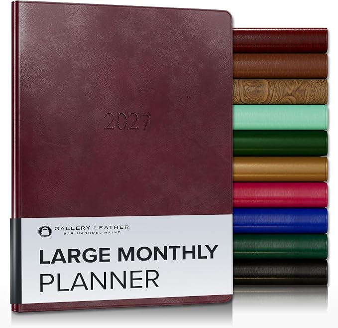 Gallery Leather Large Monthly Planner 2026-2027 Acadia Deep Red