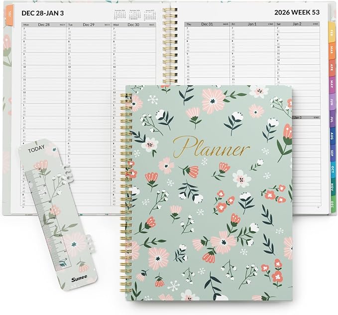 SUNEE 2027 Appointment Book, Quarter-Hourly, Weekly Monthly Planner, 8.5"x11",Green Wildflower