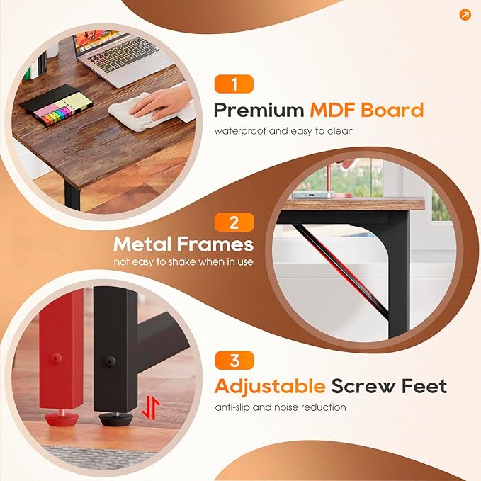 PayLessHere | 32 Inch Computer Desk | Brown | Sturdy Office Desk | Metal Frame, Adjustable Feet | Water-Resistant, Scratchproof Surface | Writing Table for Home Office or Study | Pack of 1