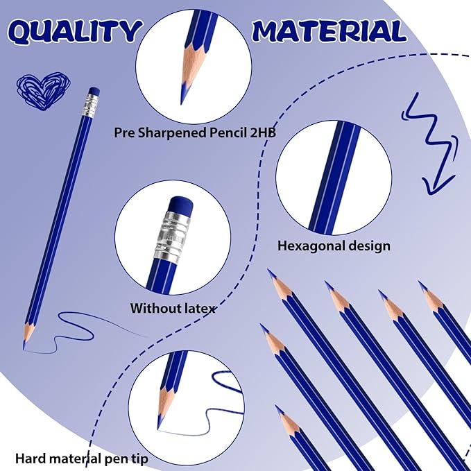 60 PCS Dark Blue Pencils Bulk with Eraser, Pre-Sharpened HB Pencils for Writing & Drawing, School Supplies for Kids Homework, Tests, Art Crafts & Teacher Grading(Dark Blue)