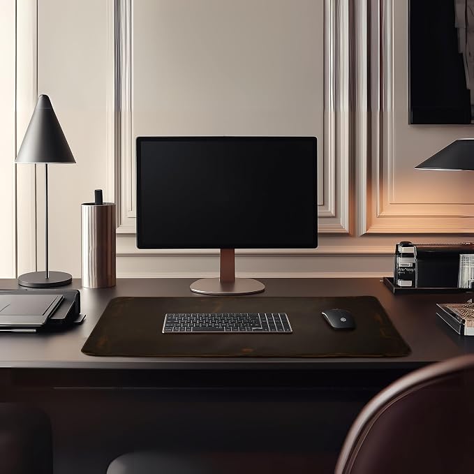 LEATHER VILLAGE Real Leather Desk Pad 3mm Thick Double Layer Desk Mat Brown | 32''x16'', Cover Blotter Large Full Grain Protector for Keyboard, Mouse & Laptop, Office Table Mat & Desktop Accessories