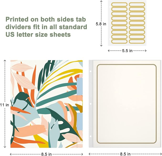Rouidr 3 Ring Binder with clipboard, 1 inch 8.5 x 11 in Letter Size View Binders Organizer with Dividers Tabs & Clear Sleeves, School Supplies, Office Supplies, Colorful Leaves
