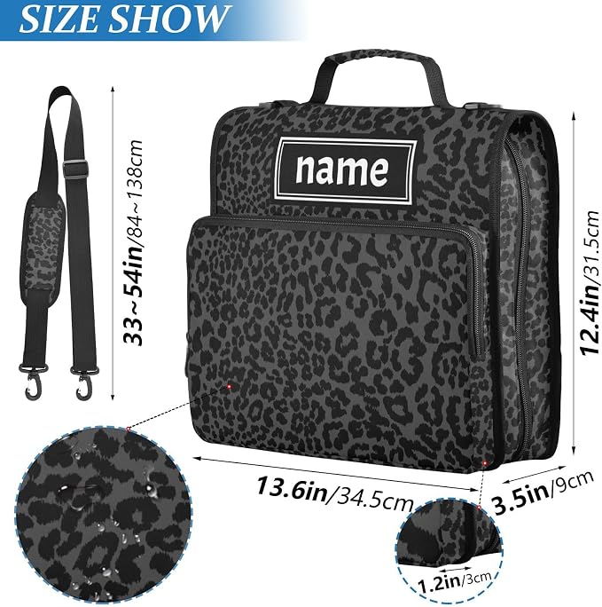 ALAZA Personalized Zipper Binder 3 Ring Dark Gray Leopard Cheetah Print Binder Organizer with Zipper and Shoulder Strap Large Capacity Multi-Pocket Trapper Keeper File Folder for Office Supplies